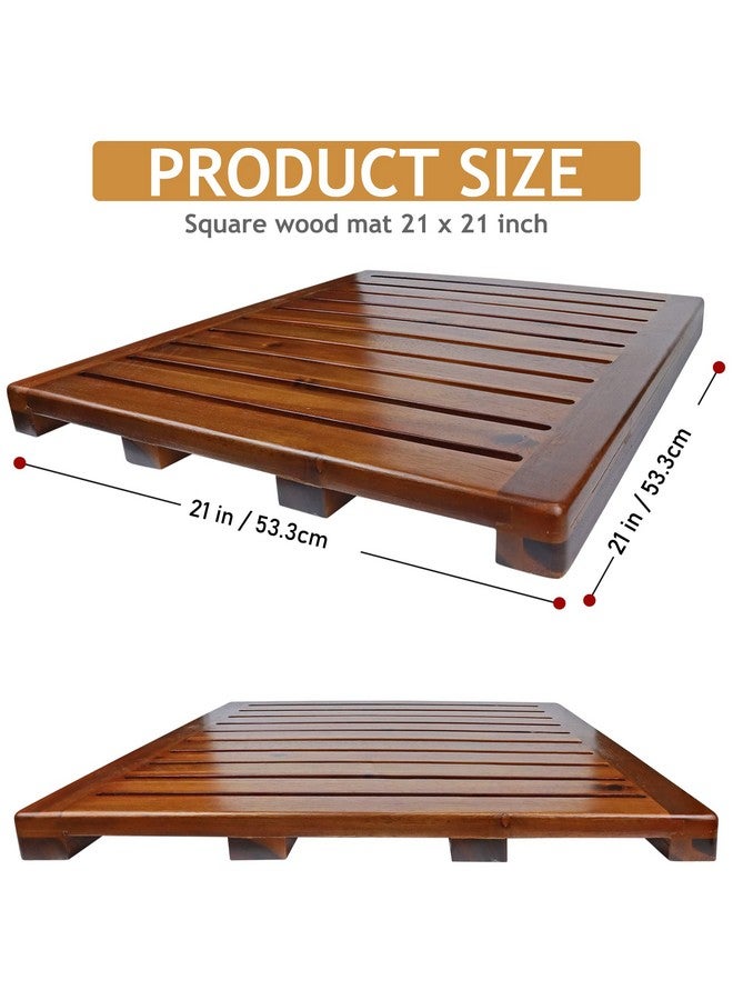 DEMIGO Acacia Wood Shower Mat 21x21 Inches by Demigo, Luxury Bath Mat Non Slip for Bathroom Bathtub Shower Spa Garden Home, Wooden Floor Mat Square Large for Outdoor and Indoor  - Image 2