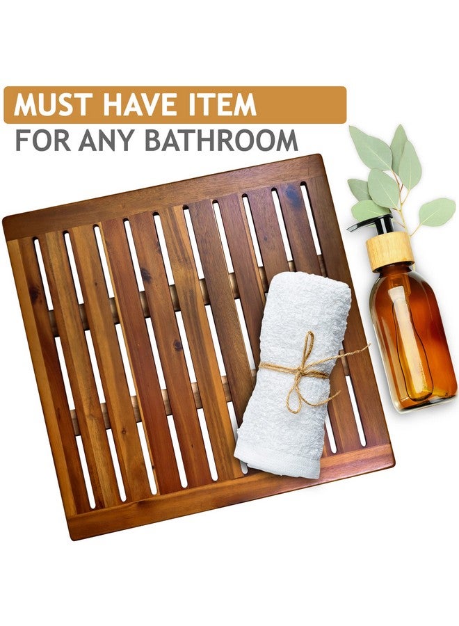 DEMIGO Acacia Wood Shower Mat 21x21 Inches by Demigo, Luxury Bath Mat Non Slip for Bathroom Bathtub Shower Spa Garden Home, Wooden Floor Mat Square Large for Outdoor and Indoor  - Image 4