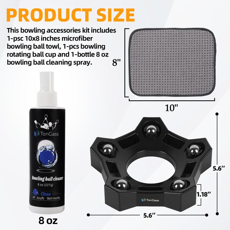 TonGass 3-in-1 Bowling Basics Accessories Kit, Microfiber Bowling Ball Towel Kit, Bowlings Rotating Ball Cup Set, Bowlings Cleaner Spray Set - Image 2