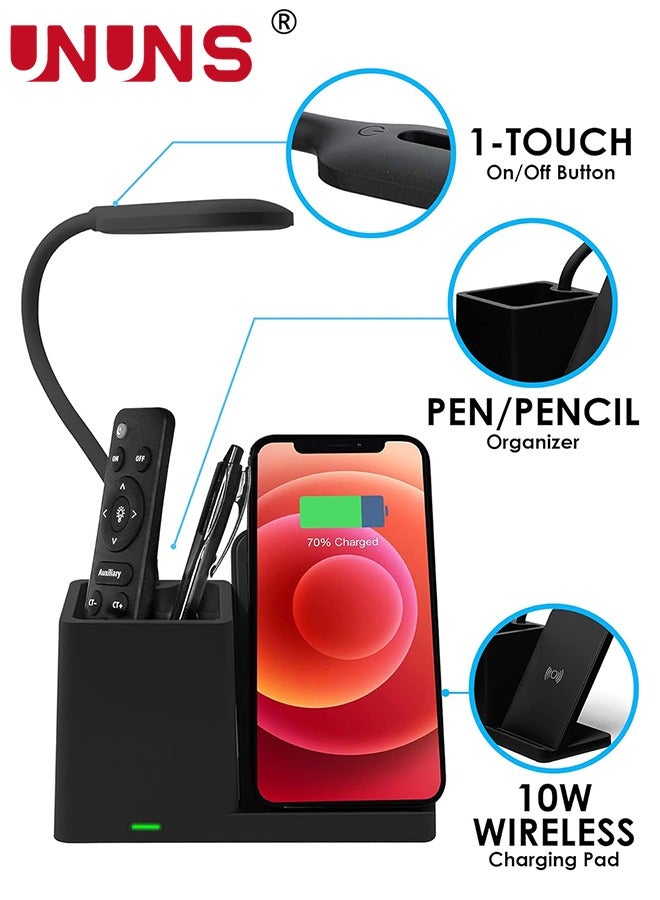 UNUNS Desk Lamp With Wireless Charger,LED Desk Lamp With Pen Holder,Rechargeable Desk Light With Flexible Gooseneck,3 Color Modes,Eye Caring,Small Study Lamp For Dorm,Bedroom - Image 4