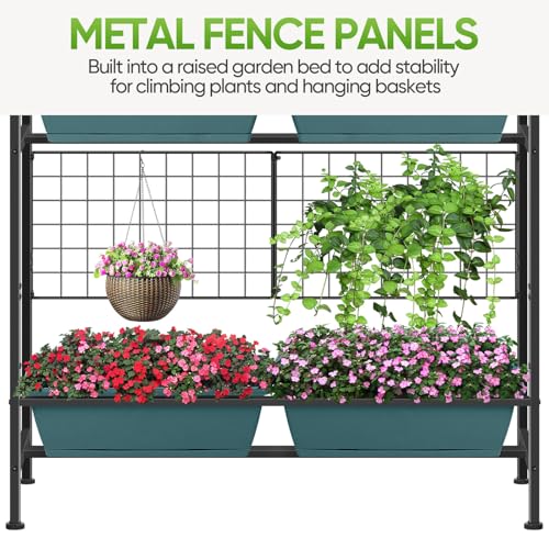 CADUKE Raised Planter Box with Legs, 32" Elevated Vegetable Garden Beds, Raised Garden Bed with Drainage Holes & Trellis, Herb Garden Planter Outdoor for Vegetables, Balcony, Patio, Green - Image 4