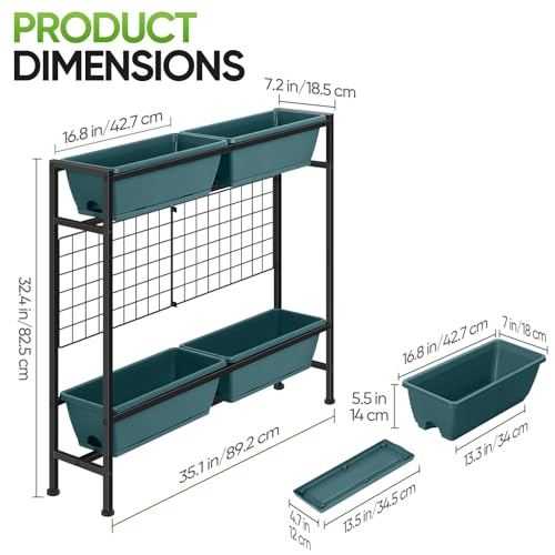 CADUKE Raised Planter Box with Legs, 32" Elevated Vegetable Garden Beds, Raised Garden Bed with Drainage Holes & Trellis, Herb Garden Planter Outdoor for Vegetables, Balcony, Patio, Green - Image 2
