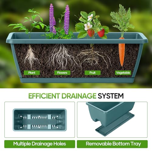 CADUKE Raised Planter Box with Legs, 32" Elevated Vegetable Garden Beds, Raised Garden Bed with Drainage Holes & Trellis, Herb Garden Planter Outdoor for Vegetables, Balcony, Patio, Green - Image 5