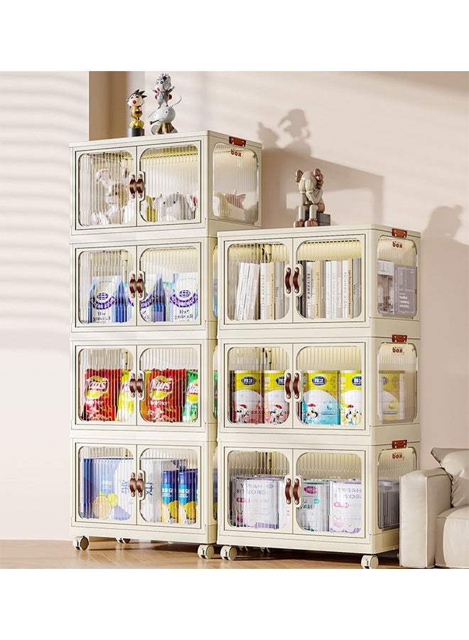 4-Tier Plastic Storage Cabinet with Double Doors, Space-Saving Organizer Cupboard with Wheels for Home & Kitchen (53x32x117 cm) - Image 2