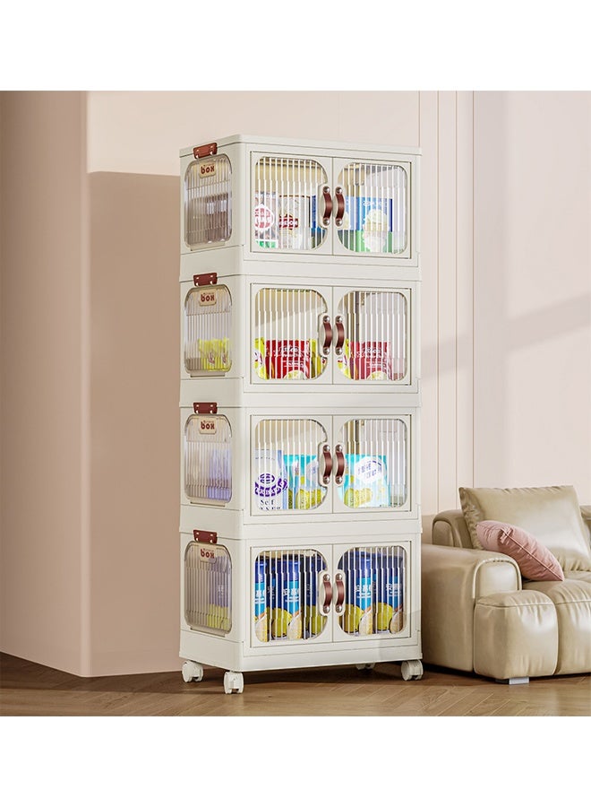 4-Tier Plastic Storage Cabinet with Double Doors, Space-Saving Organizer Cupboard with Wheels for Home & Kitchen (53x32x117 cm) - Image 1