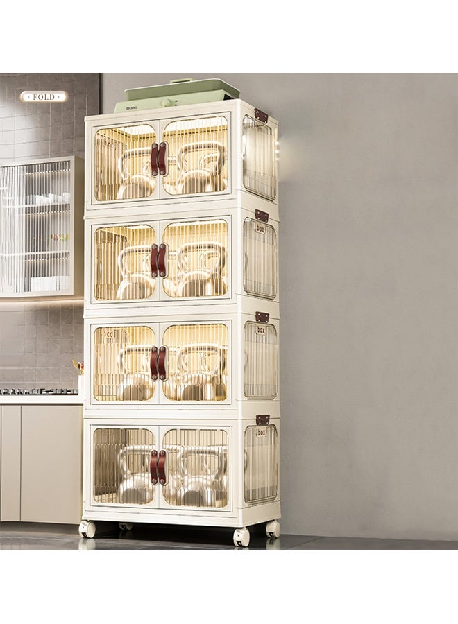 4-Tier Plastic Storage Cabinet with Double Doors, Space-Saving Organizer Cupboard with Wheels for Home & Kitchen (53x32x117 cm) - Image 3