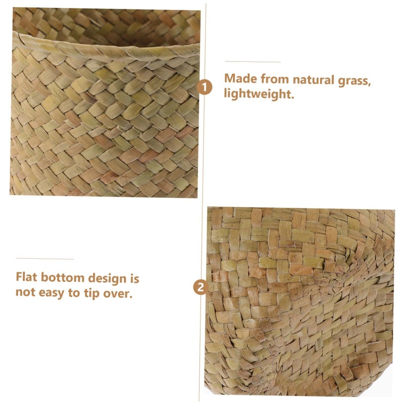 Hand Woven Rattan Flower Basket Planter Boho Decor Nursery Storage 2 Pack Brown - Image 5