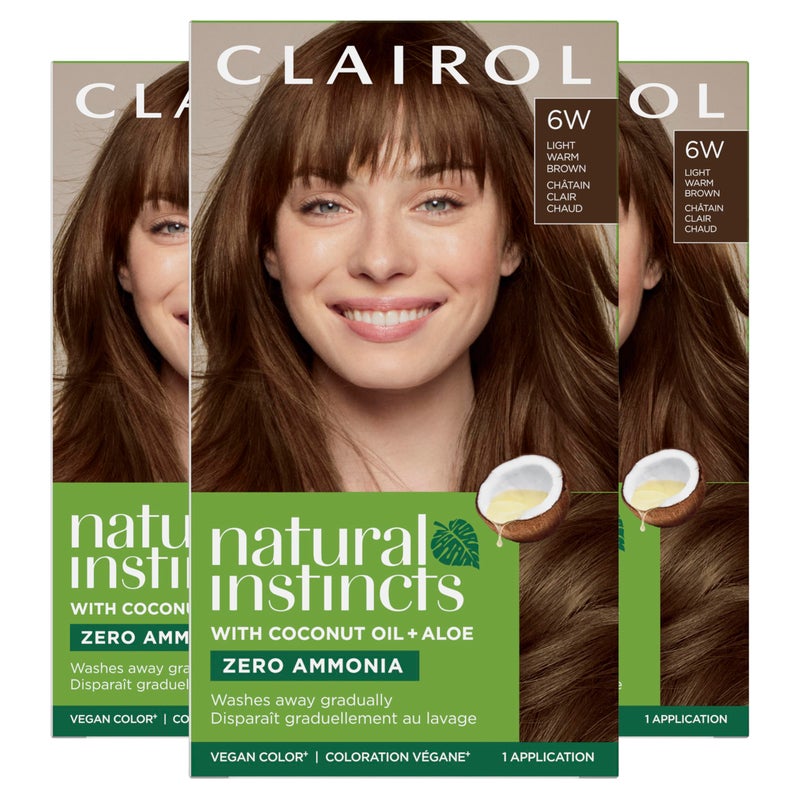 Clairol Natural Instincts Demi-Permanent Hair Dye, 6W Light Warm Brown Hair Color, Pack of 3 - Image 1
