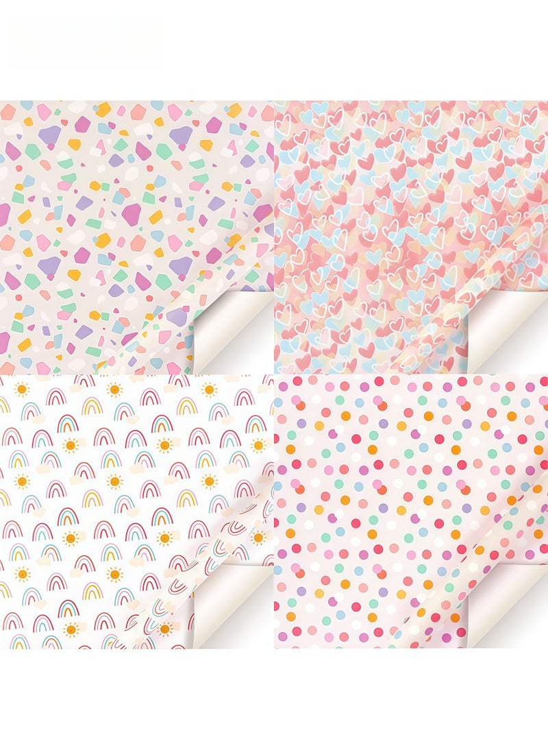 ورق تغليف هدايا، 4 أوراق مطوية، ورق تغليف هدايا بنقاط بولكا قوس قزح على شكل قلوب لأعياد الميلاد، ولحفلات الزفاف، وحفلات استقبال المولود (27.5 × 19.6 بوصة) - Image 3