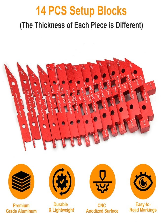 Comfylichi Table Setup Blocks for Woodworking, 14pcs Aluminum Alloy Precision Set up Bars, Precision Height, Depth, Angle & Fence Alignment Gauge Set - Router and Saw Accessories with Storage Case - Image 3