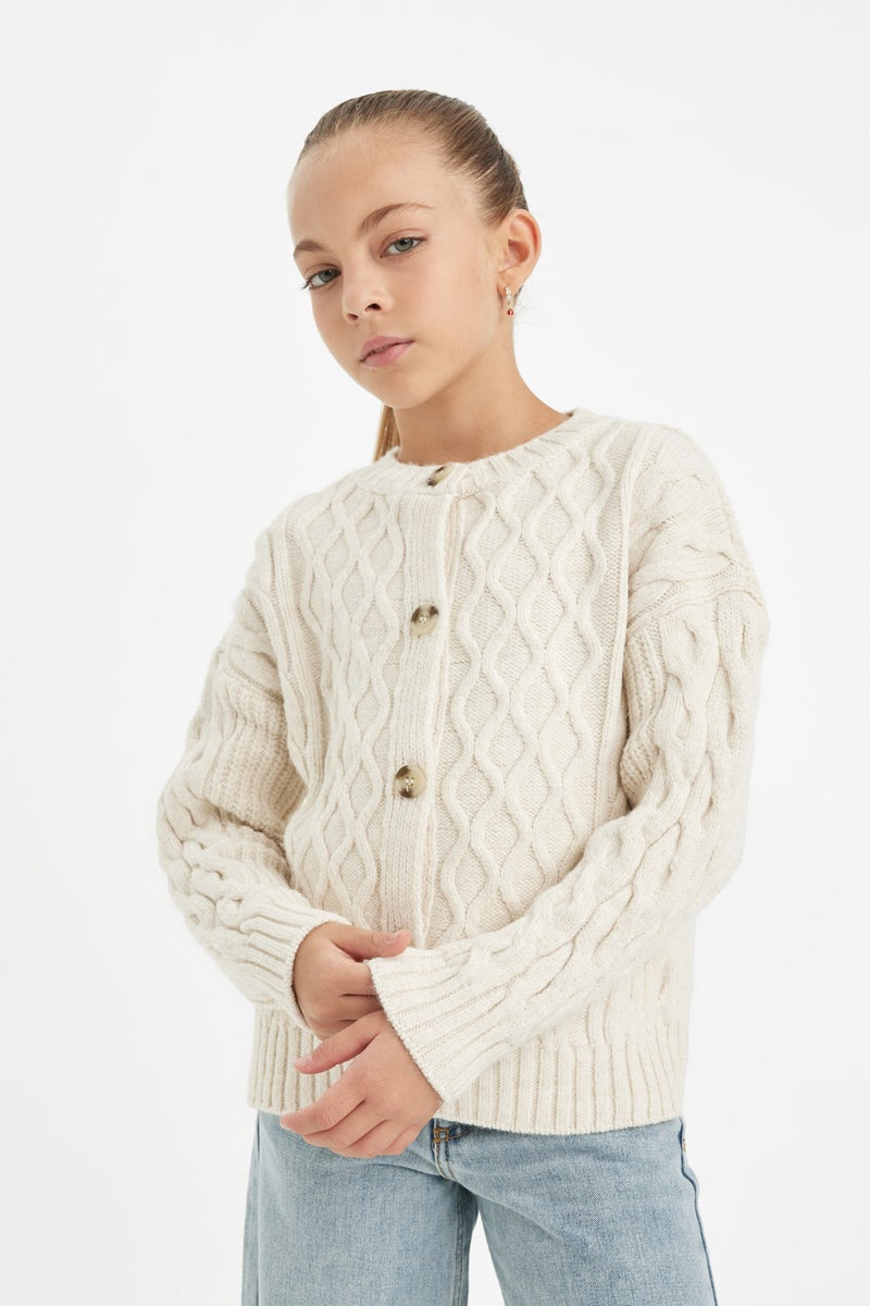 DeFacto Girl Standard Fit Crew Neck Cardigan - Image 1