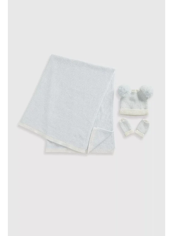 مذركير Blue Hat, Mitts and Shawl Set