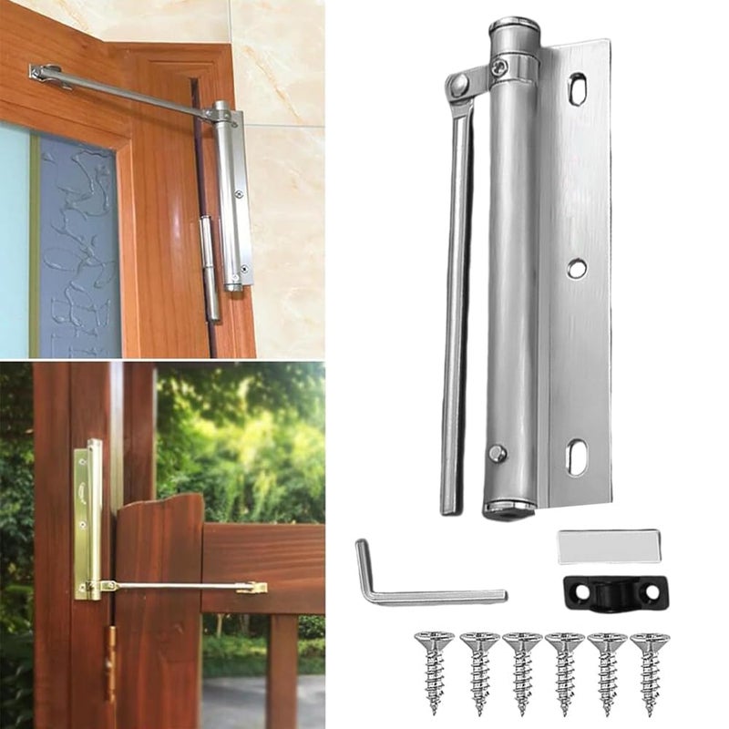 SPRADE Door Closer SPRADE Adjustable Spring Door Closer Safety Automatic Door Closer for Light Weight Door for Residential or Commercial Use with Fitting Set Silver 1pc - Image 2