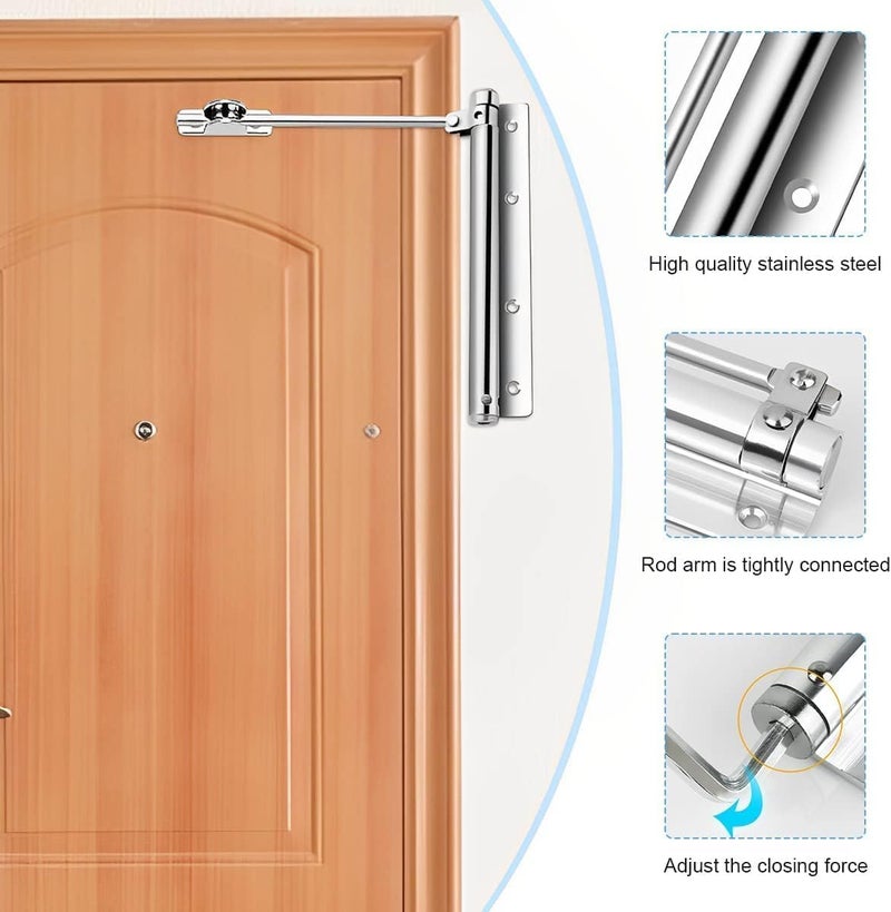 SPRADE Door Closer SPRADE Adjustable Spring Door Closer Safety Automatic Door Closer for Light Weight Door for Residential or Commercial Use with Fitting Set Silver 1pc - Image 5
