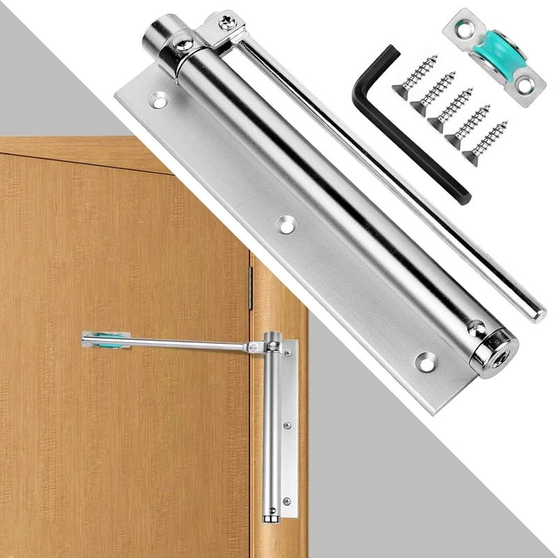 SPRADE Door Closer SPRADE Adjustable Spring Door Closer Safety Automatic Door Closer for Light Weight Door for Residential or Commercial Use with Fitting Set Silver 1pc - Image 3
