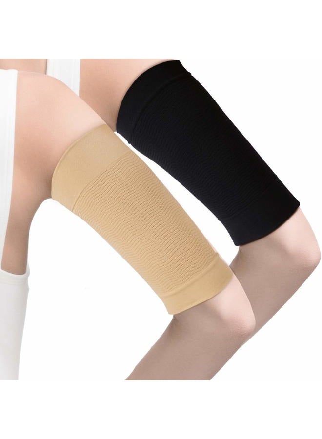WILLBOND 4 Pairs Slimming Arm Sleeves Arm Elastic Compression Arm Shapers Sport Arm Shapers for Women Girls (Black and Nude Color) - Image 1