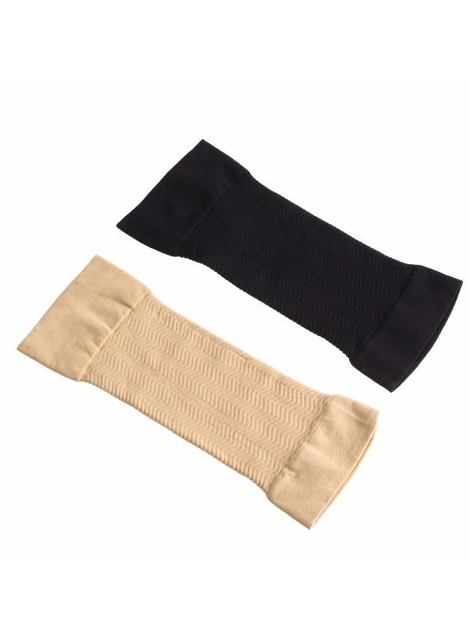 WILLBOND 4 Pairs Slimming Arm Sleeves Arm Elastic Compression Arm Shapers Sport Arm Shapers for Women Girls (Black and Nude Color) - Image 2