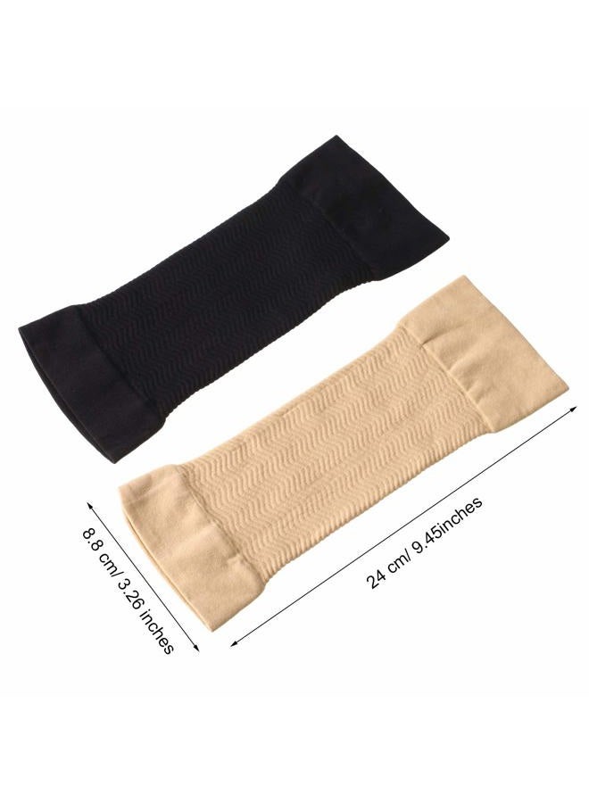 WILLBOND 4 Pairs Slimming Arm Sleeves Arm Elastic Compression Arm Shapers Sport Arm Shapers for Women Girls (Black and Nude Color) - Image 5