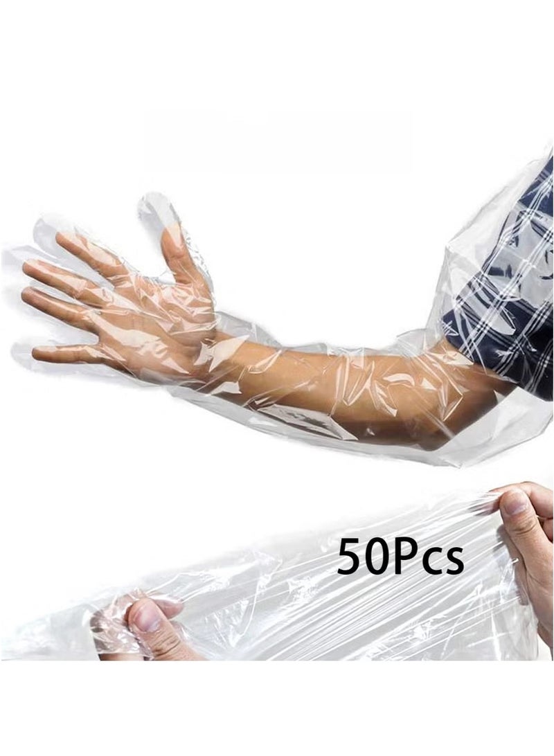 50 Pack Disposable Waterproof Long Arm Glove with Elastic Cuff Household Cleaning Gloves Thick for Kitchen Dishwashing Food Handling Vegetable Washing Gloves - Image 1