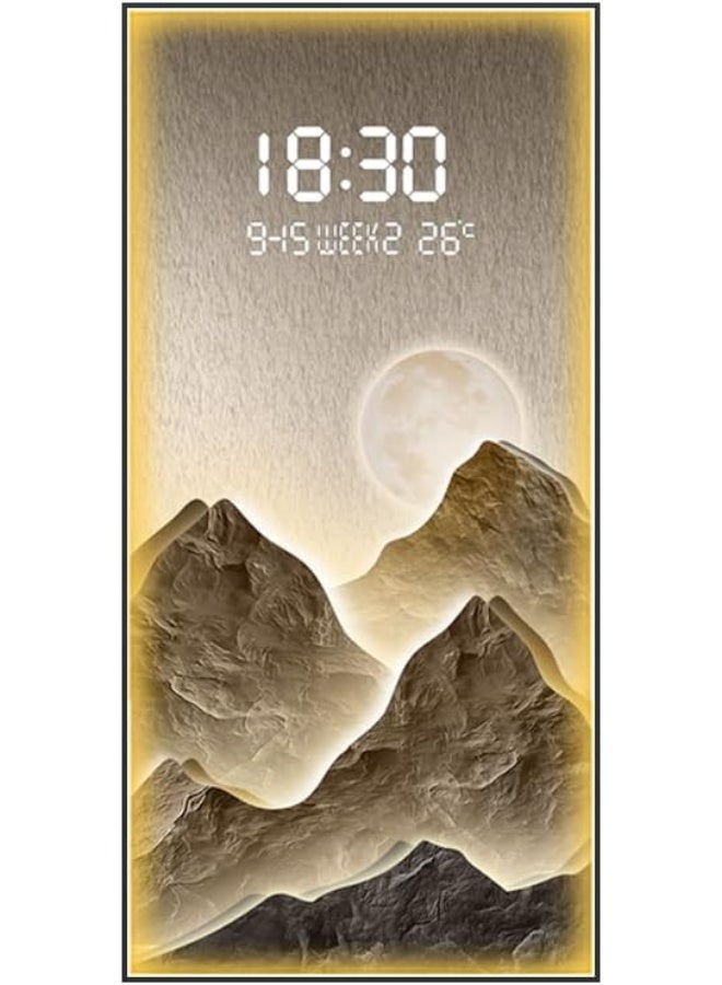 Bliss Vie BLISS VIE Crystal Porcelain Wall Painting with Digital Wall Clock luxury high end Modern decorative, stylish, with aluminium alloy frame for living room bedroom hotel restaurant (Moon with LED)  - Image 1