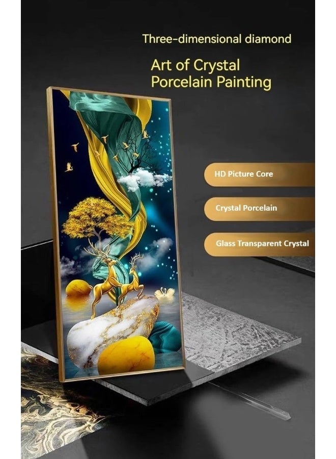 Bliss Vie BLISS VIE Crystal Porcelain Wall Painting with Digital Wall Clock luxury high end Modern decorative, stylish, with aluminium alloy frame for living room bedroom hotel restaurant (Moon with LED)  - Image 4