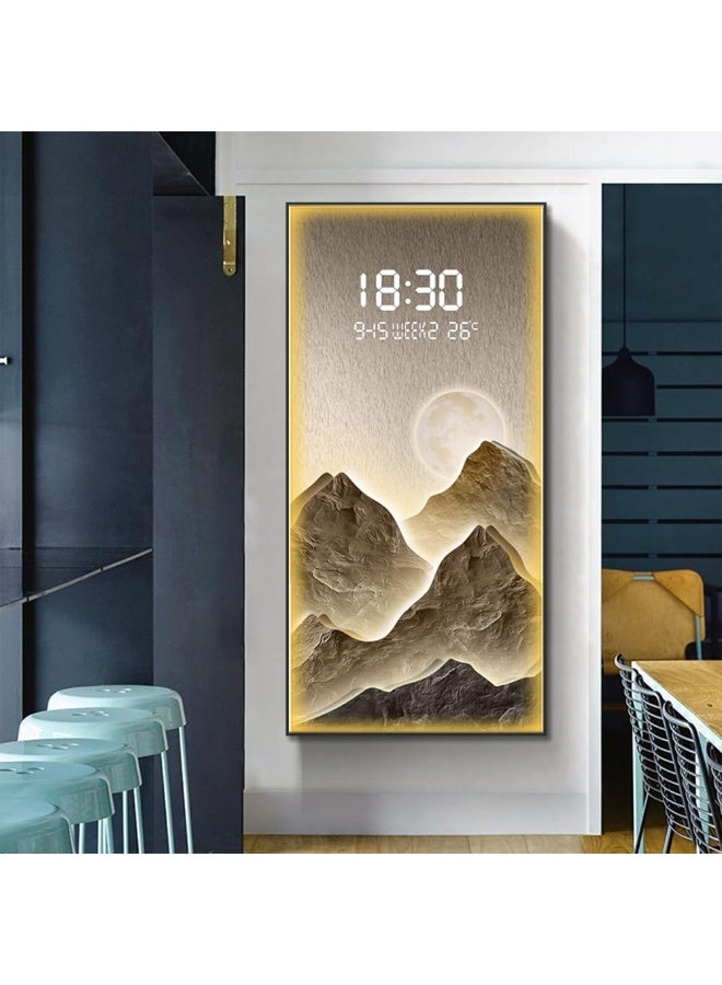 Bliss Vie BLISS VIE Crystal Porcelain Wall Painting with Digital Wall Clock luxury high end Modern decorative, stylish, with aluminium alloy frame for living room bedroom hotel restaurant (Moon with LED)  - Image 2