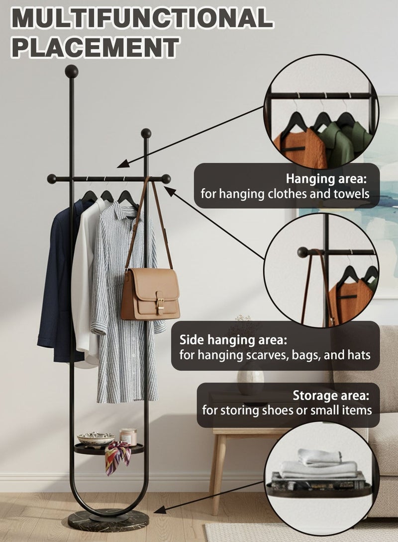 CHOIWIN Coat Rack with Marble Base - Floor Standing Clothing Rack, Heavy Duty Garment Rack with Storage Shelf, Entryway Coat Hanger Stand for Bedroom Hallway 32*32*190CM - Image 5