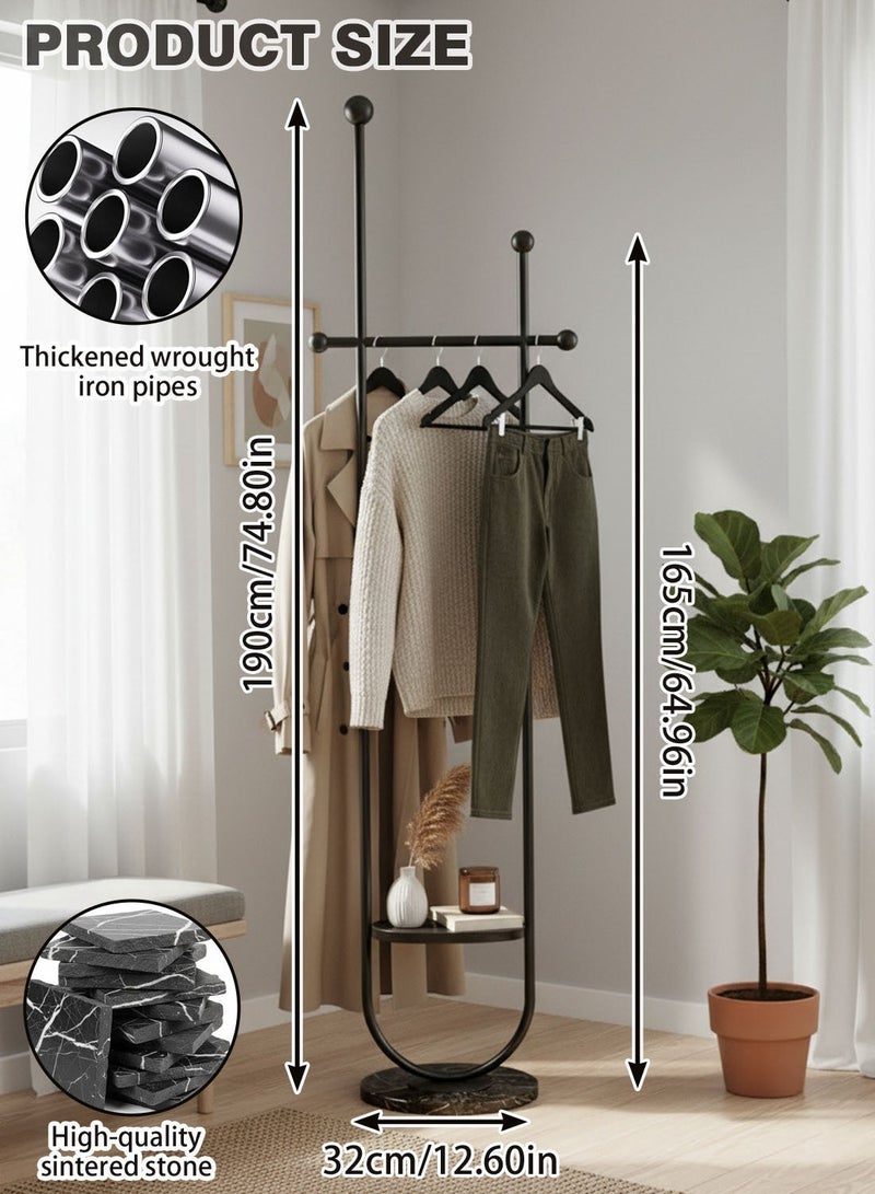 CHOIWIN Coat Rack with Marble Base - Floor Standing Clothing Rack, Heavy Duty Garment Rack with Storage Shelf, Entryway Coat Hanger Stand for Bedroom Hallway 32*32*190CM - Image 2
