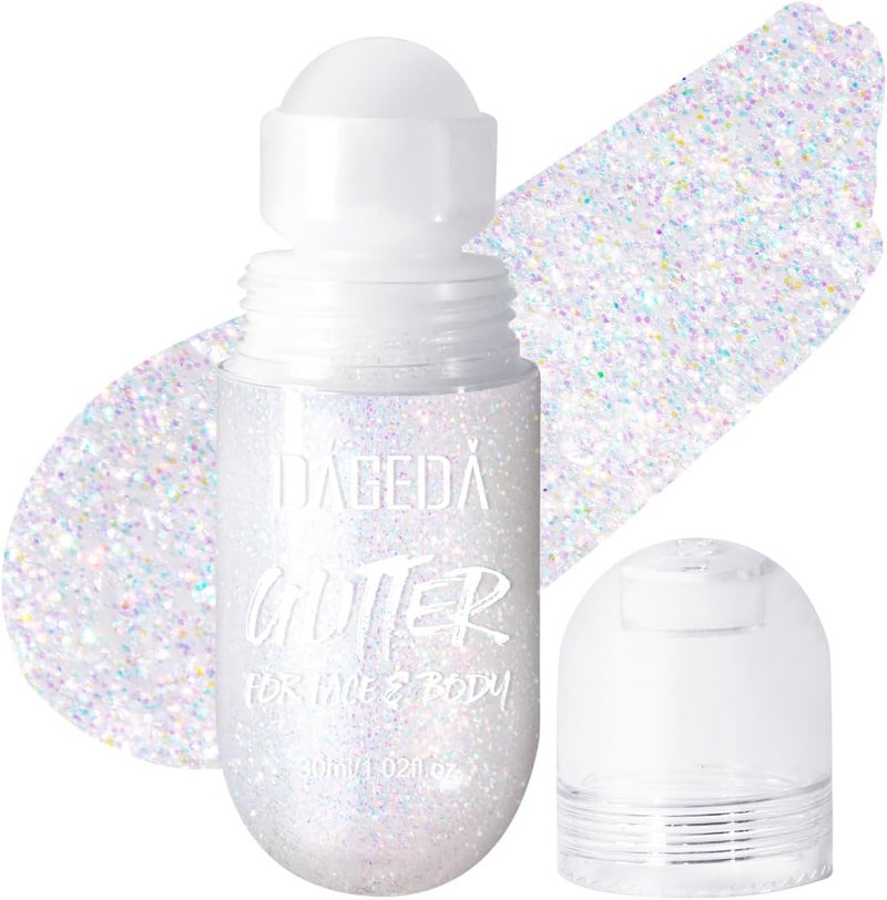 DAGEDA Body Glitter Gel, Roll-on Face Glitter for Mermaid Makeup Festival Rave Accessories, Holographic Hair Glitter Gel,Body Shimmer Halloween Makeup for Rave Party (Dazzle)