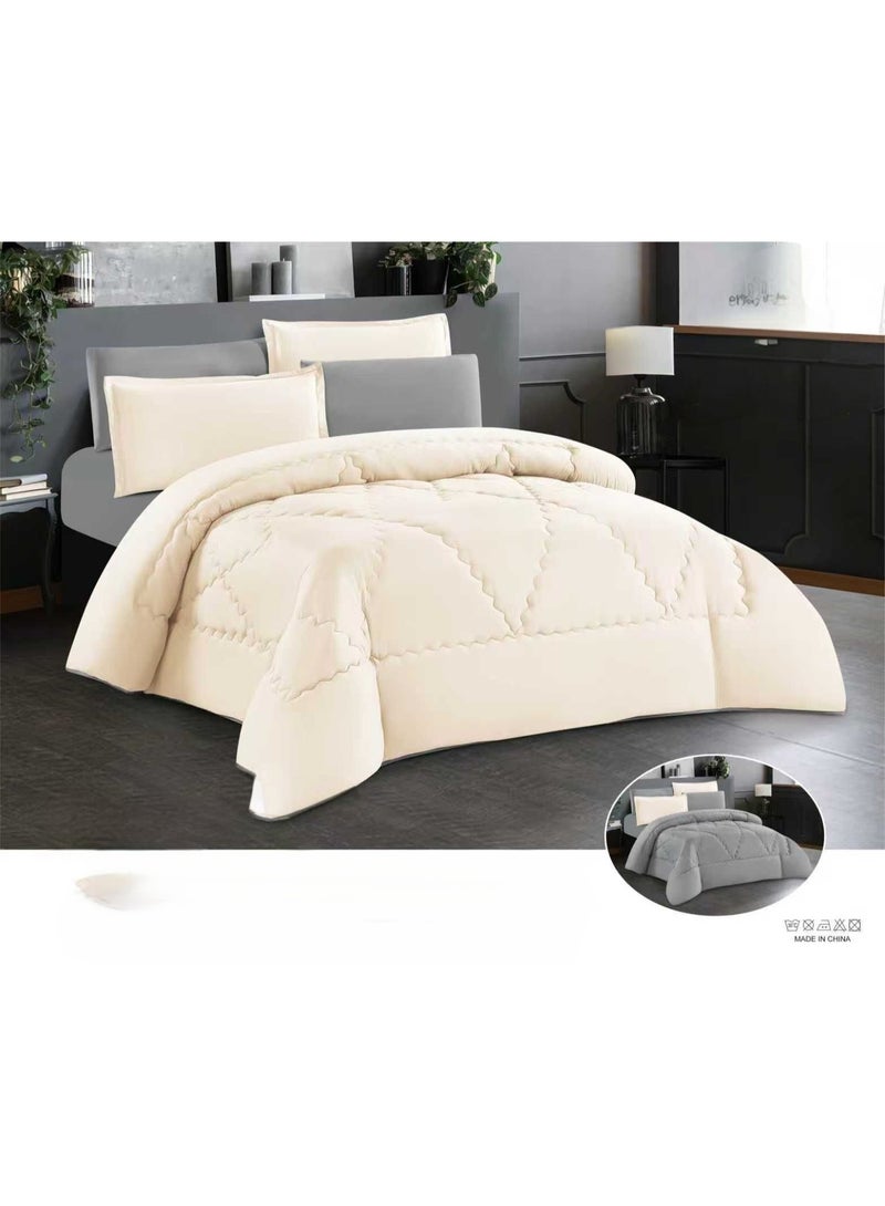 HOOR This double-sided summer bed set (6 pieces) features a modern design and geometric quilted stitching, giving it an elegant hotel look. It includes: 1 comforter (240*260cm), 1 fitted sheet (200*200cm), and 4 pillowcases (50*75cm). - Image 1