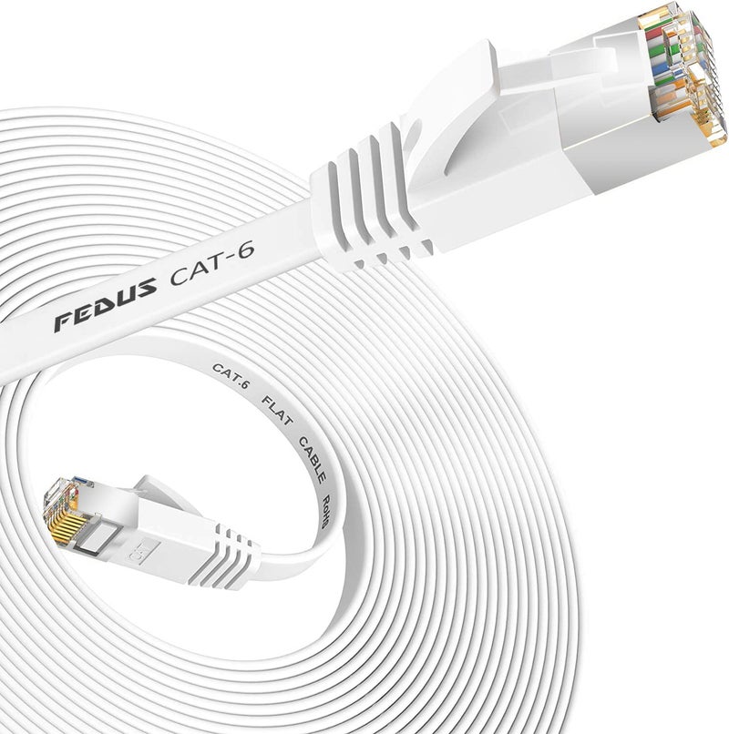FEDUS 10M Cat6 Ethernet Cable, Flat Rj45 Lan Cable Wire High Speed 250Mhz, 1 Gigabit Speed Utp Lan Cable, Network Internet Cable, Patch Computer Cord Gigabit Category 6 Wires For Modem, White - Image 1