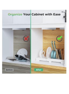 Excefore Expandable Pot Lid Organizer, Pot and Pan Organizer under Cabinet, with 10 Adjustable Dividers, No Drips Kitchen Cabinet Organizer for Cutting Board, Bakeware, Cookware  - Image 5