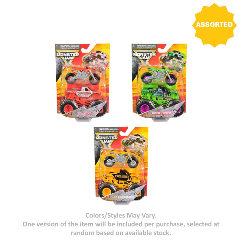 Monster Jam Supercross Bike & Monster Truck Vehicle 2-Pack (1:64, Assorted) - Image 1