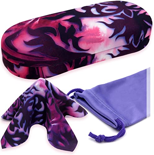 MyEyeglassCase Hard eyeglass case in Damask Paisley Microfiber Print | Glasses Case Hard Shell Holder with Microfiber Drawstring Pouch & Cleaning Cloth | Protective Small to Medium frames (AS166L Damask) - Image 1