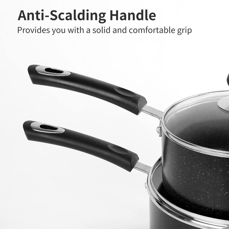 HooJay Nonstick Saucepan Set with Lid, Non Stick 2Qt & 3Qt Sauce Pan Set with Glass Lid Small Pot for Home Kitchen - Image 3