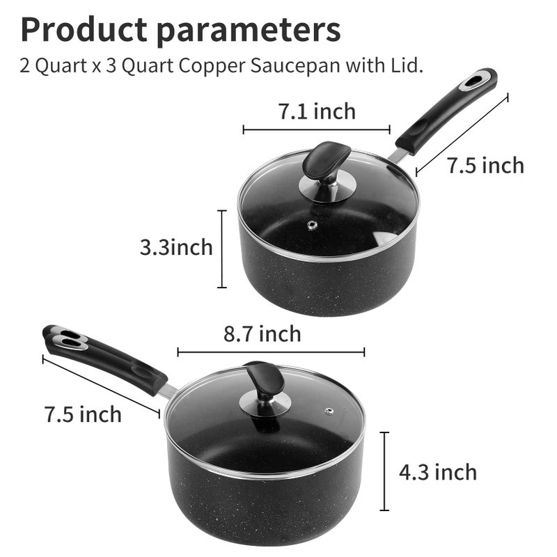 HooJay Nonstick Saucepan Set with Lid, Non Stick 2Qt & 3Qt Sauce Pan Set with Glass Lid Small Pot for Home Kitchen - Image 4