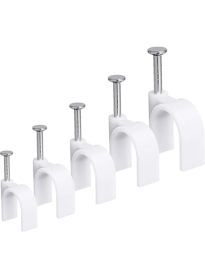 erorex Cable Clips White Cable Wire Clips ​Management With Steel Nails 4Mm 6Mm 8Mm 10Mm 12Mm Nails Round Cable Wire Tacks Steel Nail Line Card Line Buckle For Cat6 Rg6 Rg59 Rj45 Cable 500 Pack - Image 1