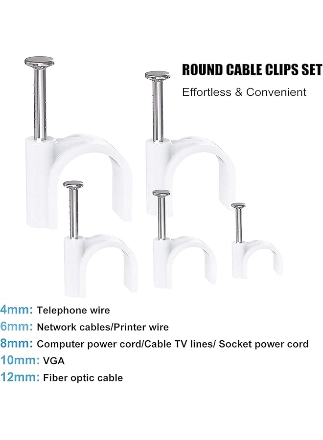erorex Cable Clips White Cable Wire Clips ​Management With Steel Nails 4Mm 6Mm 8Mm 10Mm 12Mm Nails Round Cable Wire Tacks Steel Nail Line Card Line Buckle For Cat6 Rg6 Rg59 Rj45 Cable 500 Pack - Image 4