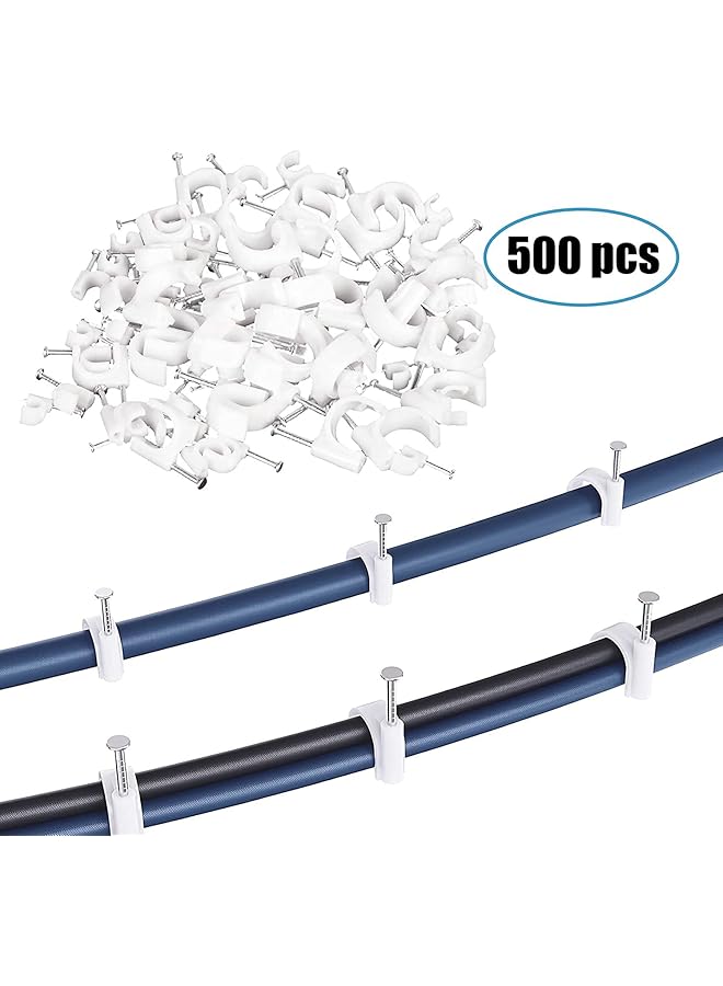 erorex Cable Clips White Cable Wire Clips ​Management With Steel Nails 4Mm 6Mm 8Mm 10Mm 12Mm Nails Round Cable Wire Tacks Steel Nail Line Card Line Buckle For Cat6 Rg6 Rg59 Rj45 Cable 500 Pack - Image 3