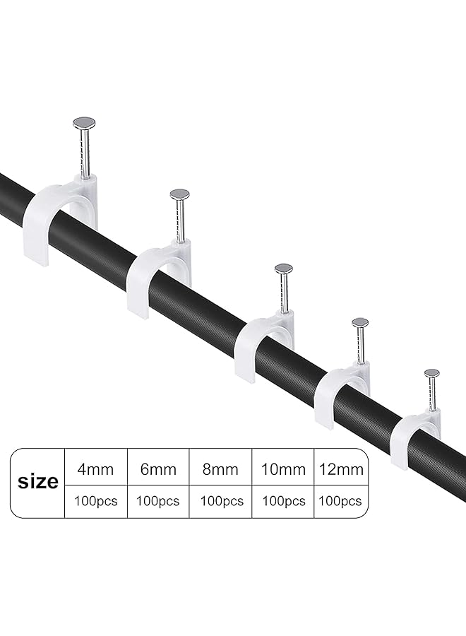 erorex Cable Clips White Cable Wire Clips ​Management With Steel Nails 4Mm 6Mm 8Mm 10Mm 12Mm Nails Round Cable Wire Tacks Steel Nail Line Card Line Buckle For Cat6 Rg6 Rg59 Rj45 Cable 500 Pack - Image 2
