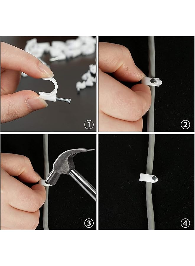 erorex Cable Clips White Cable Wire Clips ​Management With Steel Nails 4Mm 6Mm 8Mm 10Mm 12Mm Nails Round Cable Wire Tacks Steel Nail Line Card Line Buckle For Cat6 Rg6 Rg59 Rj45 Cable 500 Pack - Image 5