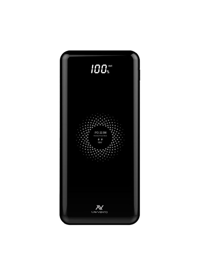 لافينتو باور بانك MP125 – بسعة 10,000 مللي أمبير مع شحن لاسلكي سريع Qi – أسود - Image 1