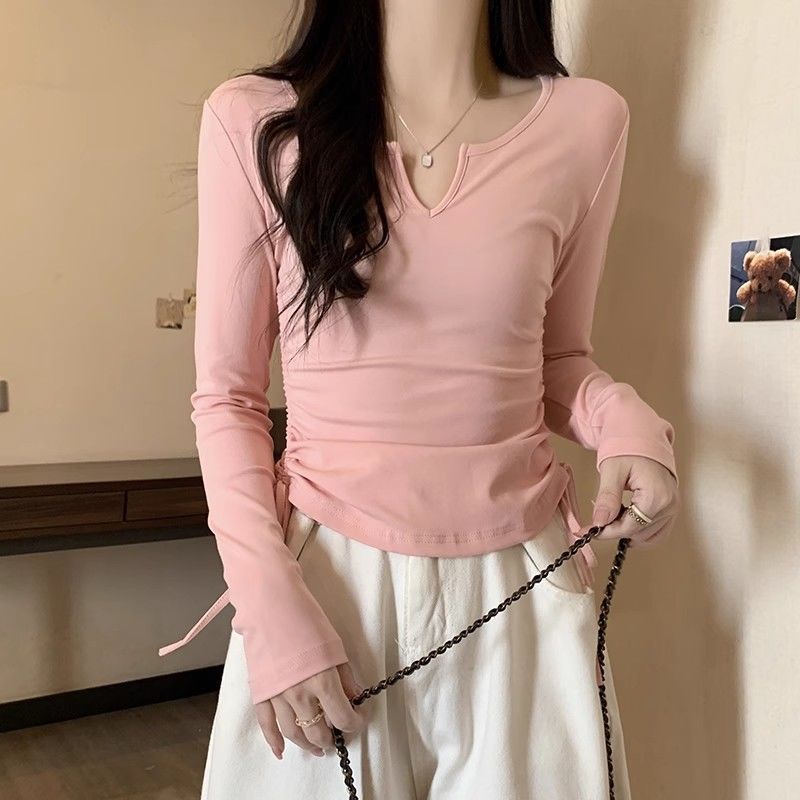 Generic Slim-looking Dance Clothing Top Womens Long-sleeved Slim-fit Body-building Clothing Chinese Classical Jazz Dance Teacher Training Clothing Pink [good quality, no pilling]