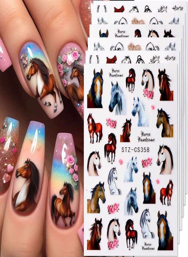 ملصقات تزيين الأظافر بتصميم حصان، ملصقات أظافر بتصميم عام الحصان، 6 قطع، ثلاثية الأبعاد، ذاتية اللصق، بتصميم حيواني، وردة، رسوم متحركة، تصميم الأبراج الصينية، ملصقات تزيين الأظافر، لوازم تزيين الأظافر للنساء، يمكنكِ صنعها بنفسكِ لتزيين أظافركِ - Image 1