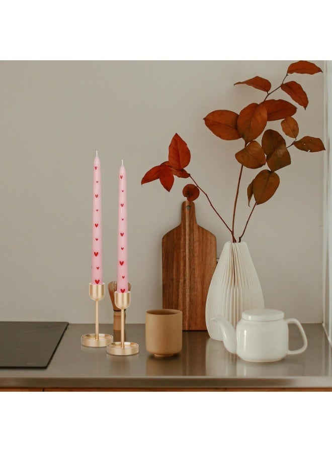 Printed Taper Candles Set of 2 Handmade Drip Candles 10 Inch Long Tapered Candle Sticks Pink Romantic Decorative Candles for Valentine's Day Wedding Dinner Table Home Living Room Mantel Decor Pink - Image 4