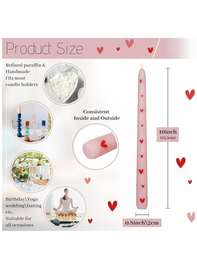 Printed Taper Candles Set of 2 Handmade Drip Candles 10 Inch Long Tapered Candle Sticks Pink Romantic Decorative Candles for Valentine's Day Wedding Dinner Table Home Living Room Mantel Decor Pink - Image 2