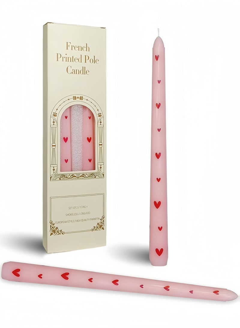 Printed Taper Candles Set of 2 Handmade Drip Candles 10 Inch Long Tapered Candle Sticks Pink Romantic Decorative Candles for Valentine's Day Wedding Dinner Table Home Living Room Mantel Decor Pink - Image 1