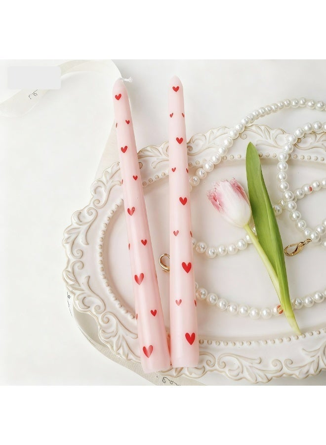 Printed Taper Candles Set of 2 Handmade Drip Candles 10 Inch Long Tapered Candle Sticks Pink Romantic Decorative Candles for Valentine's Day Wedding Dinner Table Home Living Room Mantel Decor Pink - Image 3