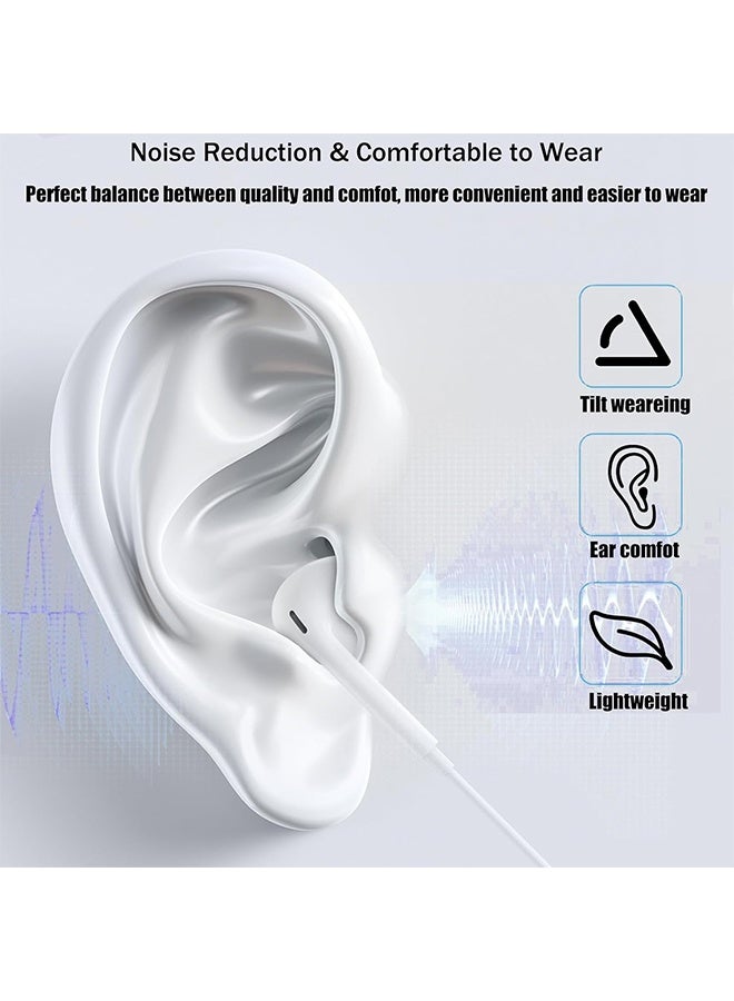 Ocean Type-C Lateral In-Ear Wired Headphone for iPhone 15 16 Pro Max Plus iPad, with Hi-Fi Stereo Microphone and Volume Control Earphone with In-Ear Wire Headphones, White - Image 2