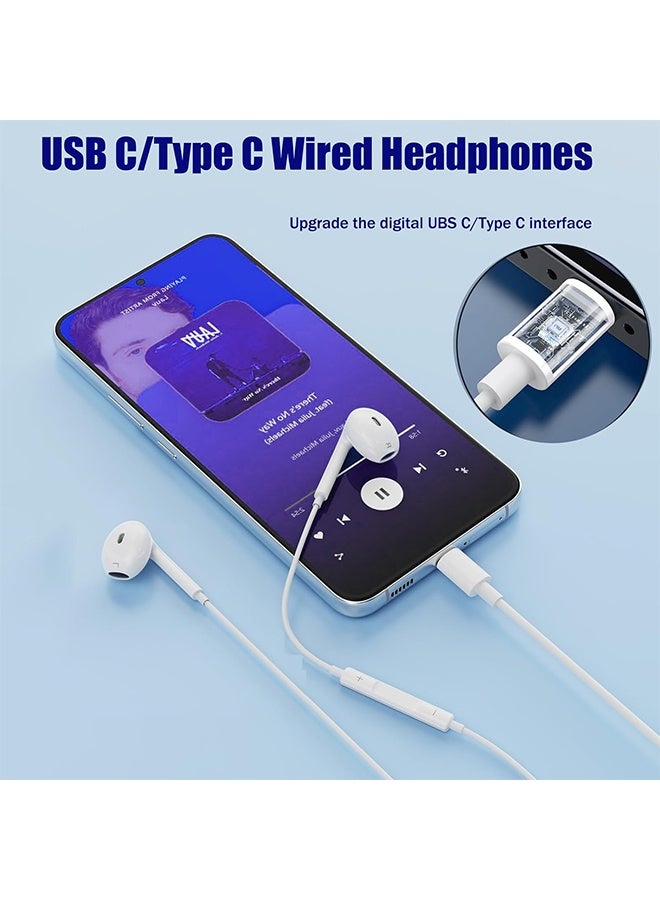 Ocean Type-C Lateral In-Ear Wired Headphone for iPhone 15 16 Pro Max Plus iPad, with Hi-Fi Stereo Microphone and Volume Control Earphone with In-Ear Wire Headphones, White - Image 5